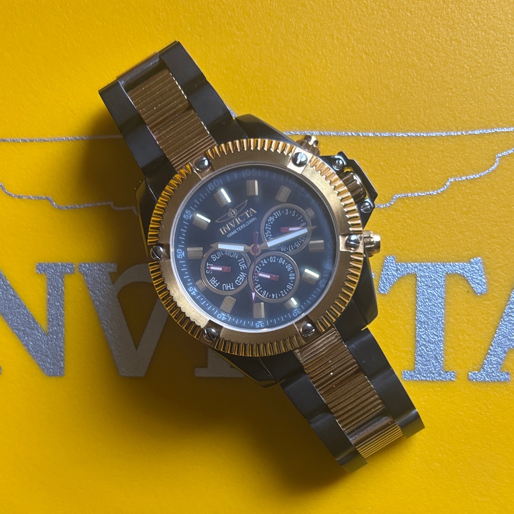 Invicta Black And Gold Chronograph Watch